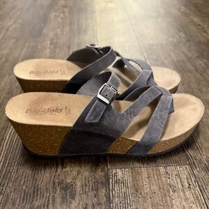 Bio-Gold Leather & Cork Open Toe Sandal Italian Made in Italy size 8